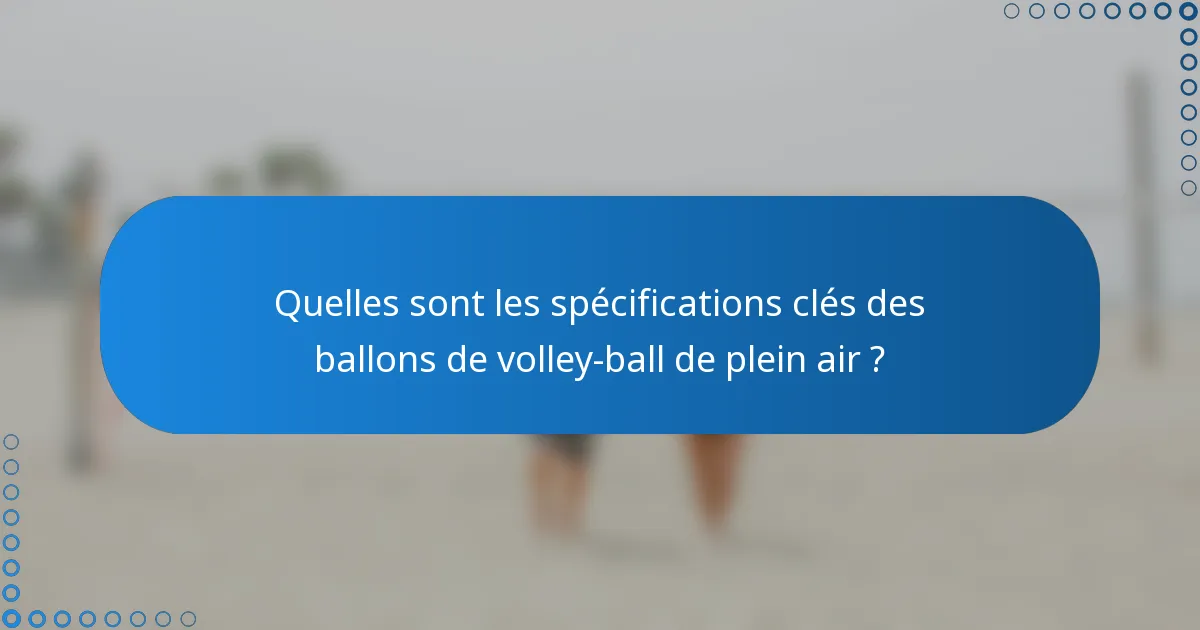 Quelles sont les spécifications clés des ballons de volley-ball de plein air ?