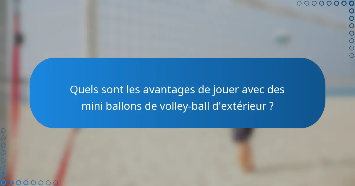 Quels sont les avantages de jouer avec des mini ballons de volley-ball d'extérieur ?